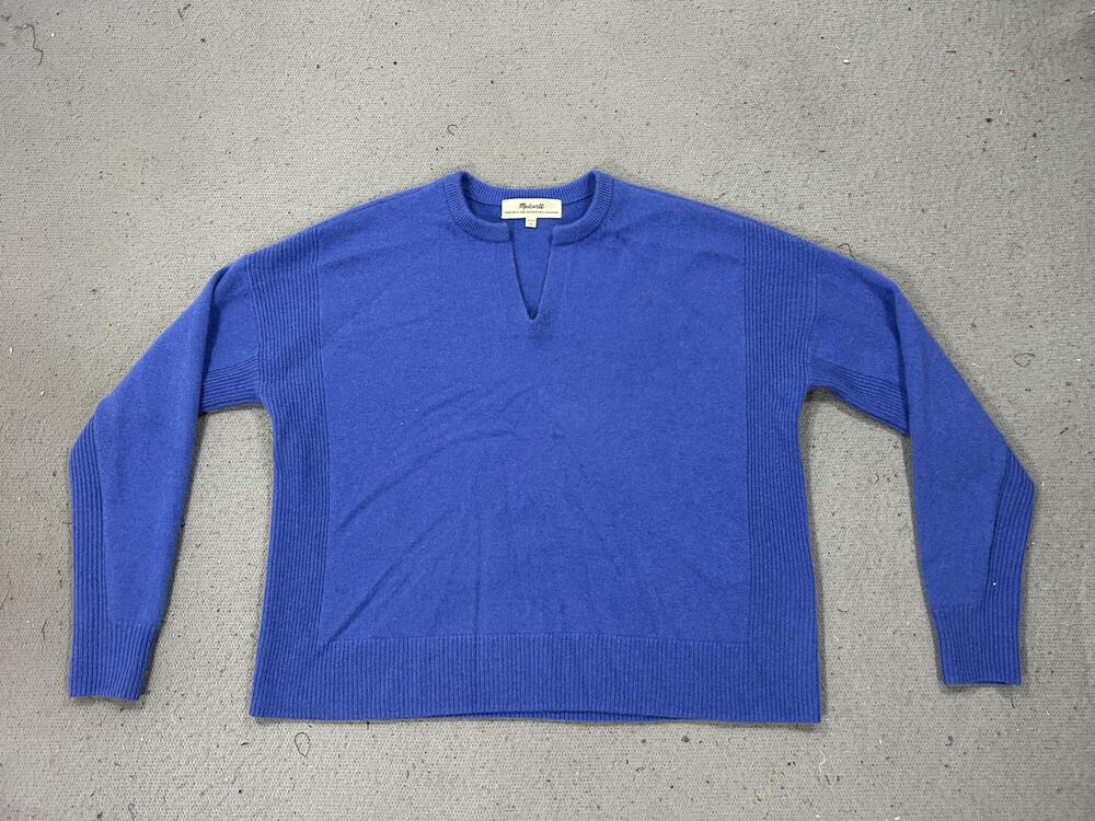 Madewell Sweater Womens XXS Blue 100% Cashmere Split Crew Knit Lightweight
